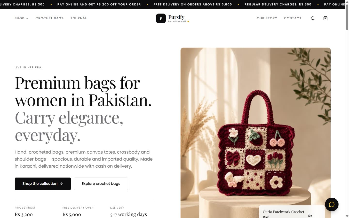Pursify by Minwaan — Fashion E-commerce (Bags) built by DevKey Technologies